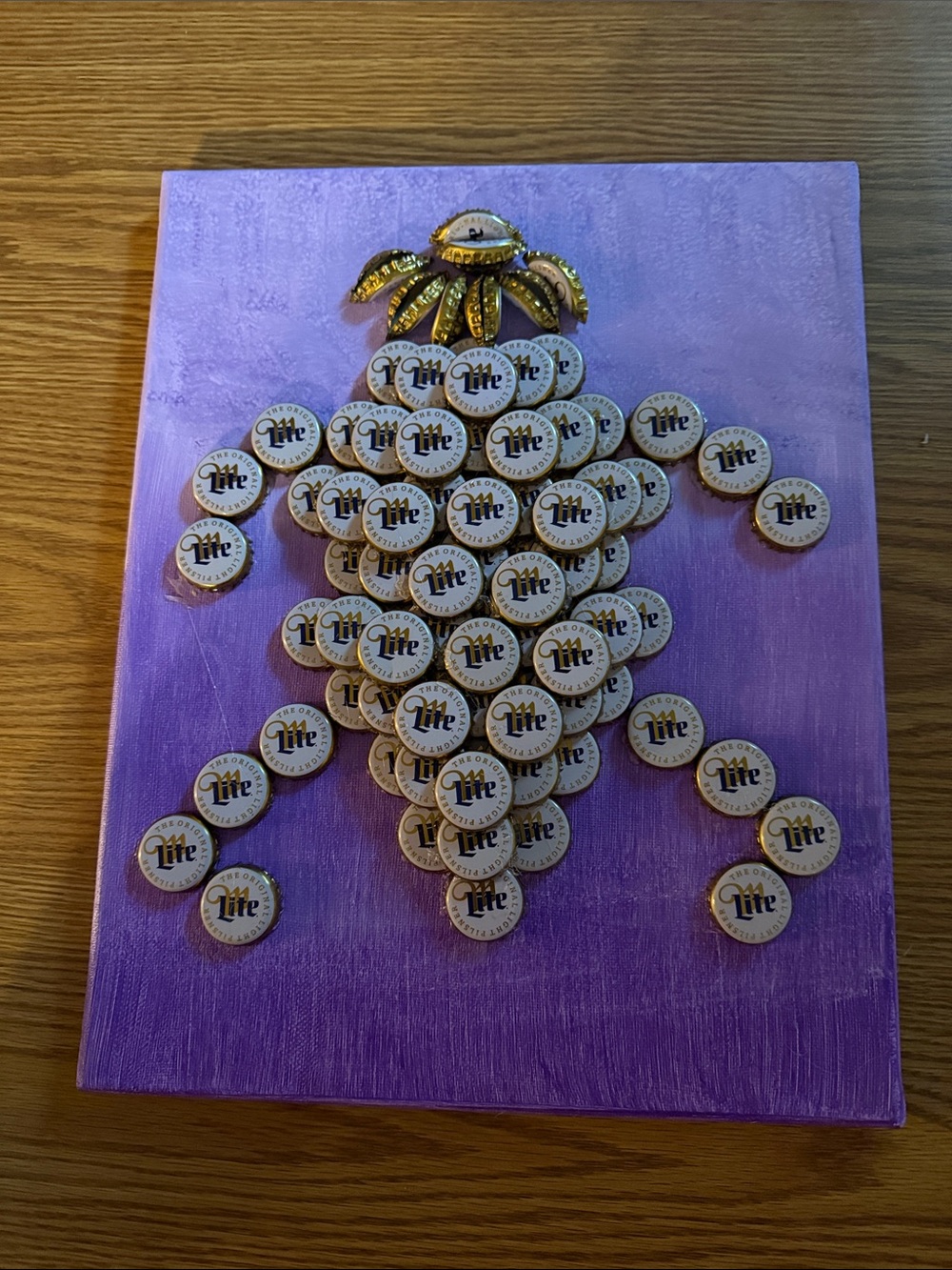 Handcrafted Mixed Media Bottle Cap Sea Turtle Wall Art - Purple Ombré Unique